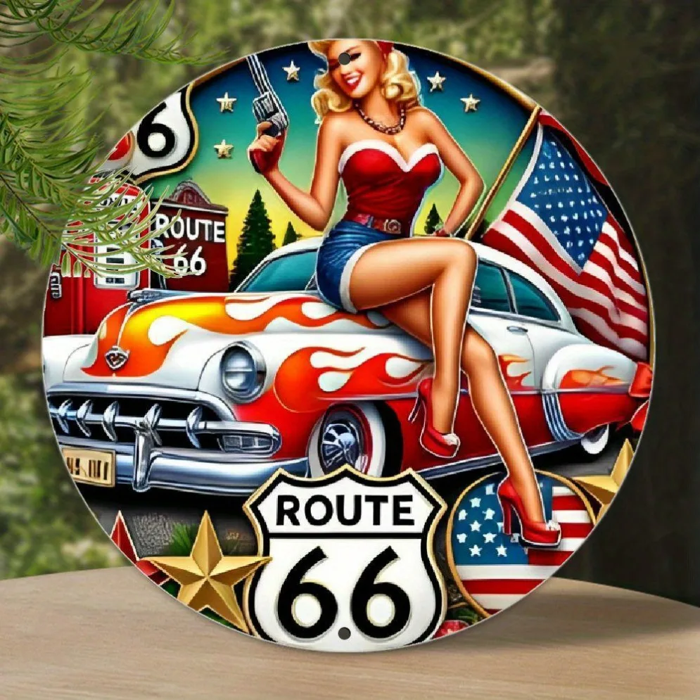 

Винтажный рождественский декор стен Route 66, фон с американским флагом, идеально подходит для домашнего декора, удобный рождественский декор