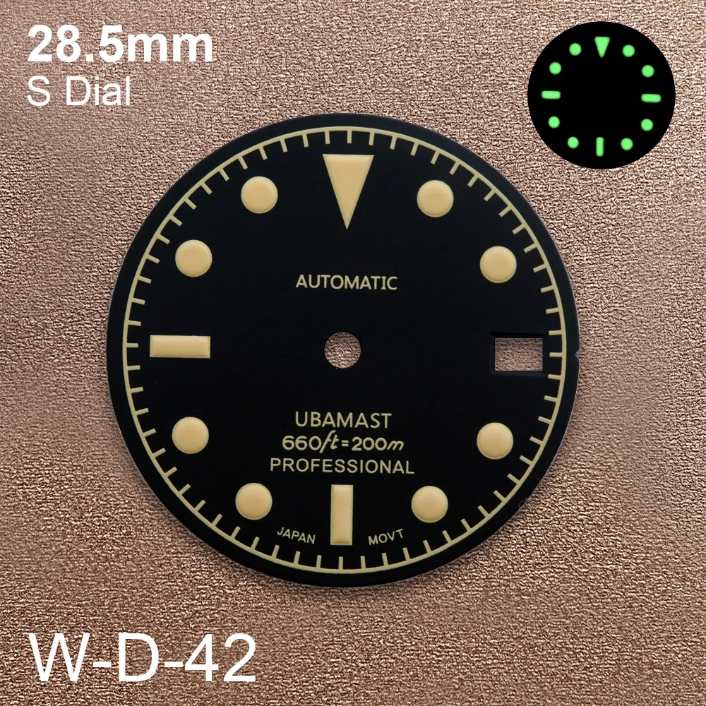 

28.5mm S Logo Retro Dial NH35/NH36/4R/7S Japanese Automatic Movement Green Luminous Matte Black Watches Modified Accessories