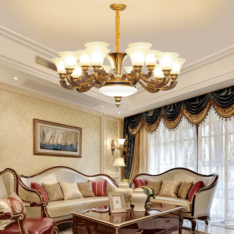 American Minimalist Living Room White Glass Chandelier European Dining Room Bedroom Study Adjustable