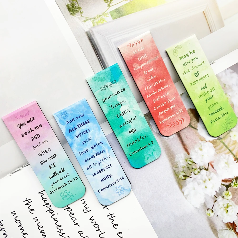 5pcs Small Fresh Bible Verse Magnetic Bookmarks Reading Pages Books Annotated School Stationary Supplies DIY Aesthetic Bookmarks