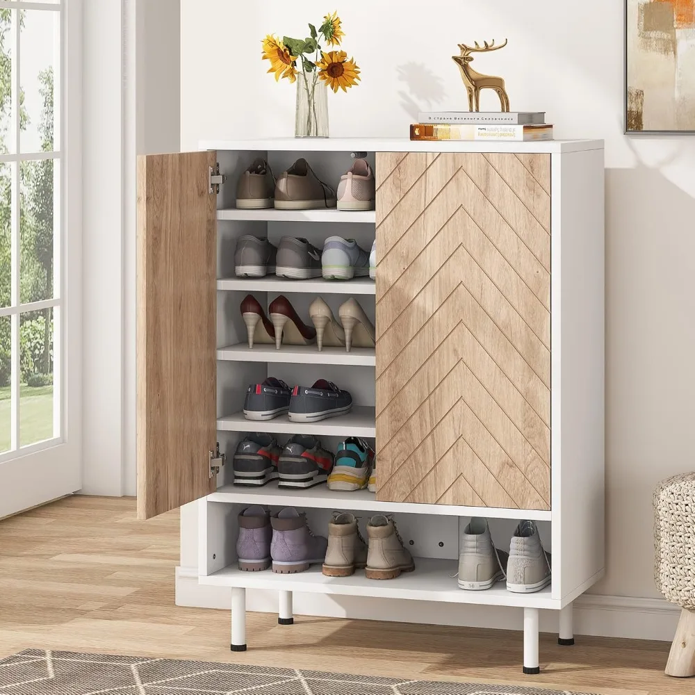 

Shoe cabinet, 18 pairs of shelf organization cabinets with doors, 6 levels of modern storage shelves for entrances