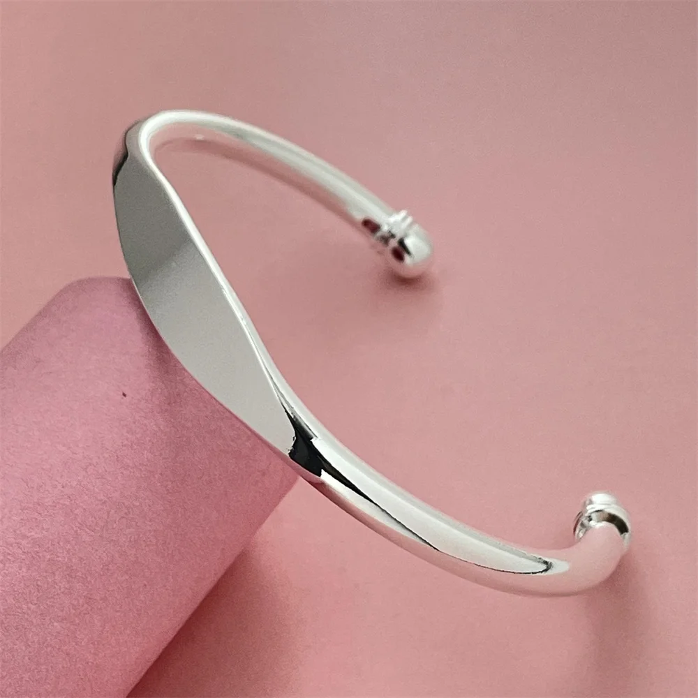 ANDARA Wholesale Trendy 925 Sterling Silver Bangles Bracelet Round Heart Open For Women Fashion Jewelry adjustment Cuff wedding