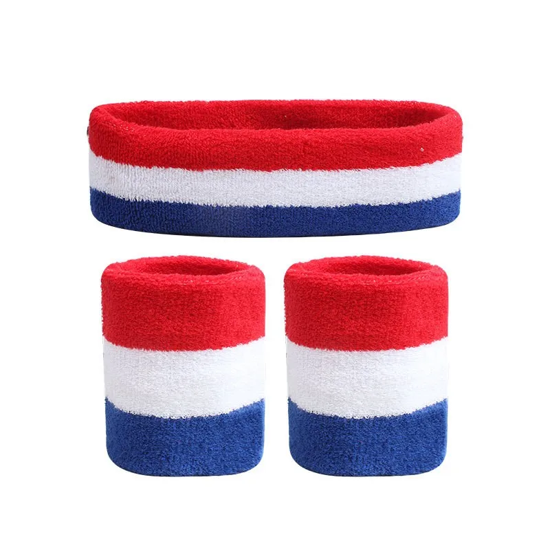 Headband & Wristbands Se with National Flag Tapered Style Boho Headbands for National Sports Events, Non-Slip Fabric Sweatband