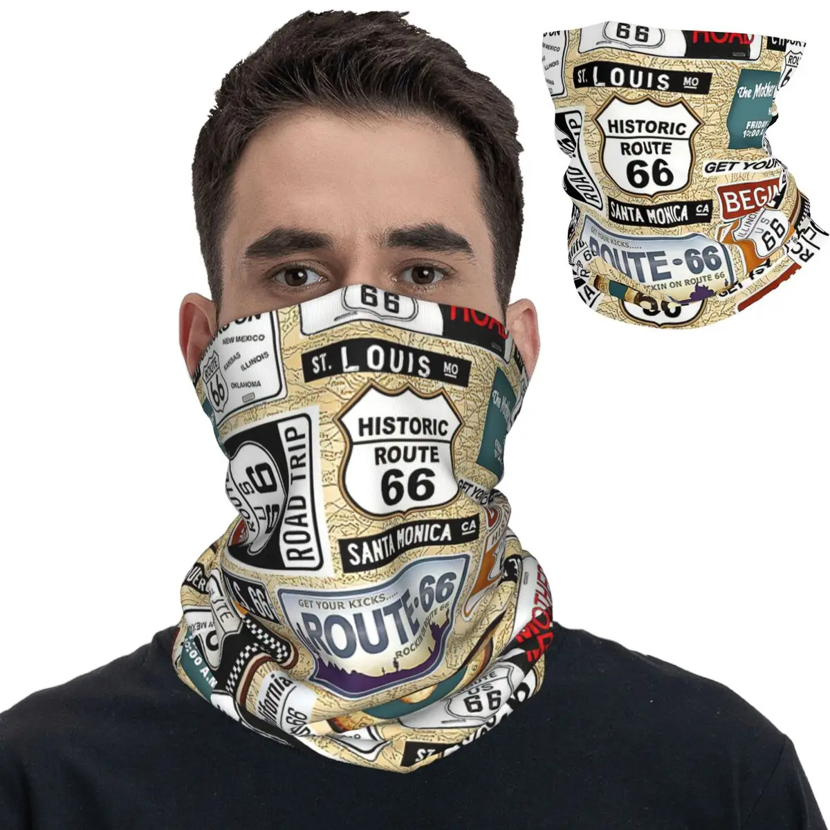 Heavy Metal Vintage Hip Hop Route 66 Bandana Neck Gaiter Printed Face Scarf Multi-use Headwear Riding Unisex Adult All Season