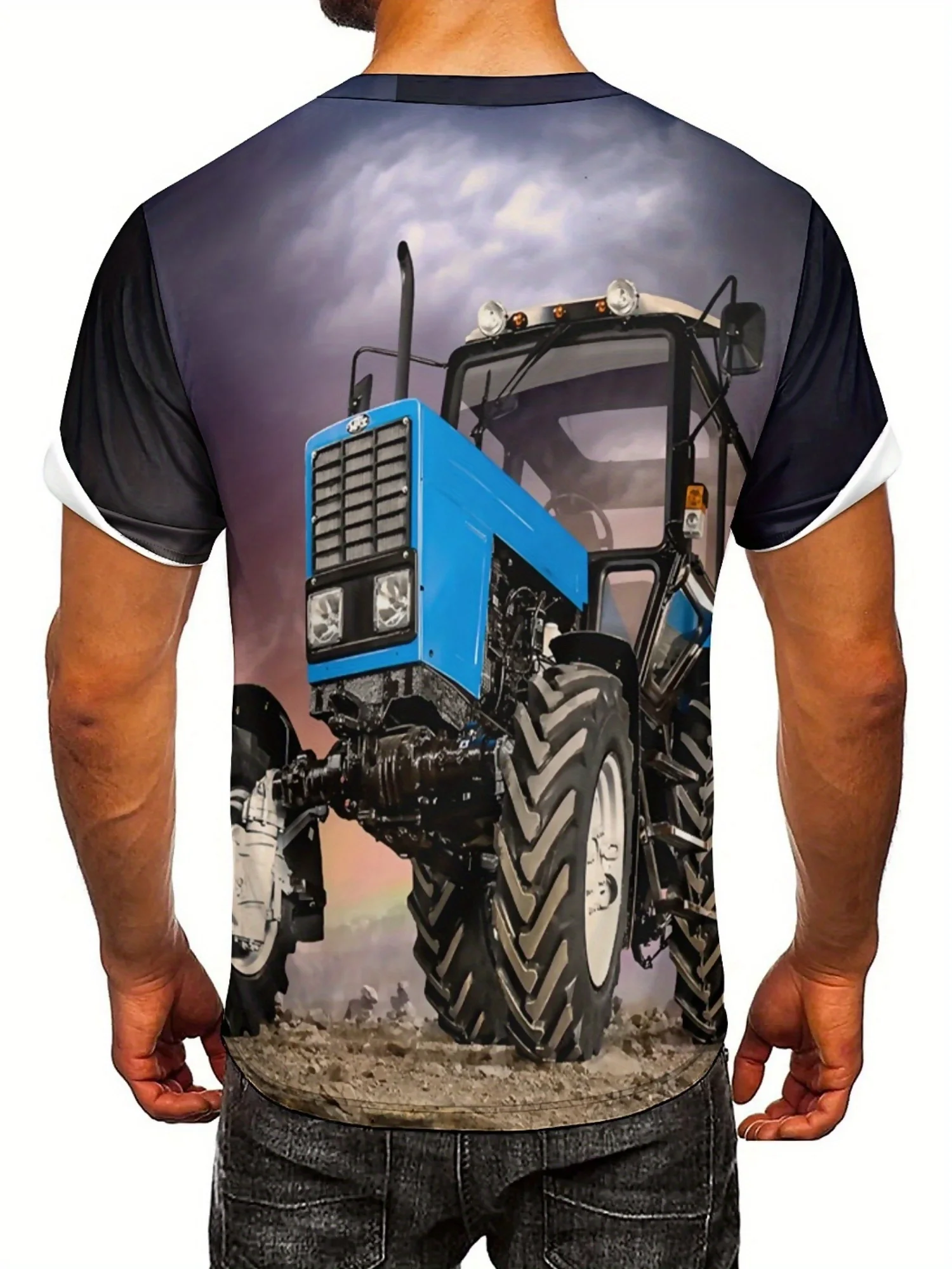 Men's & Women's 3D Print Short Sleeve T-Shirt - Silky Polyester Fabric, All-Season Comfort, Geometric Tractor Design,