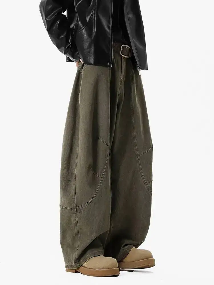 

2026 весна-лето мужские и женские армейские зеленые брюки-карго легкие модные повседневные свободные прямые широкие брюки