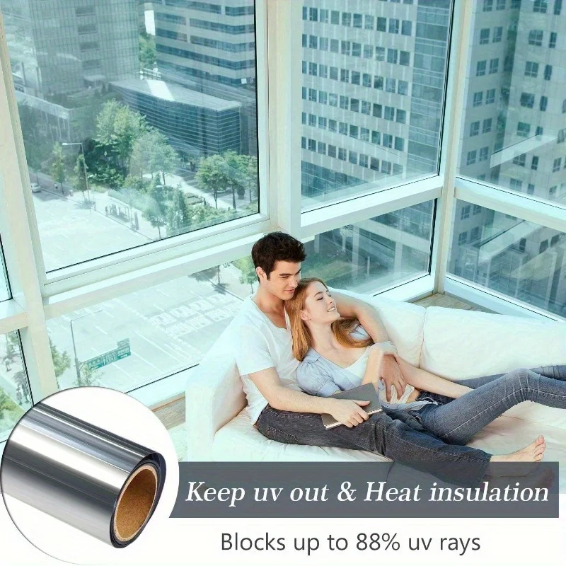 1pcs 19.68*118.11in 안티 UV 창 필름 개인 정보 보호 태양 차단 거울 반사 색조, 열 제어 창 스티커 및 Offic