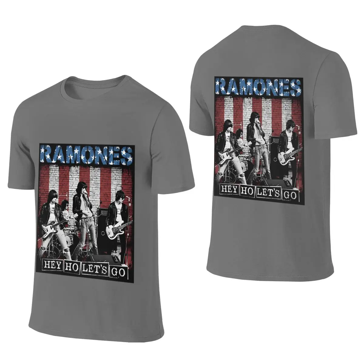 Raamones Hey Ho Lets Go Abrasion-Resistant Reversible T-shirt High-End Minimalism Dark Color Schemes Short Sleeve