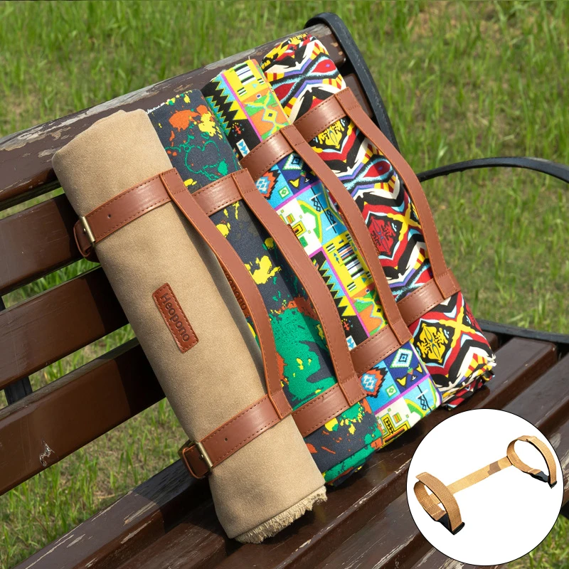 Durable Adjustable PU Leather Blanket Carrying Strap Belt Ith Handle For Picnic Blanket Carrier Travel Camping Rug Carry Strap