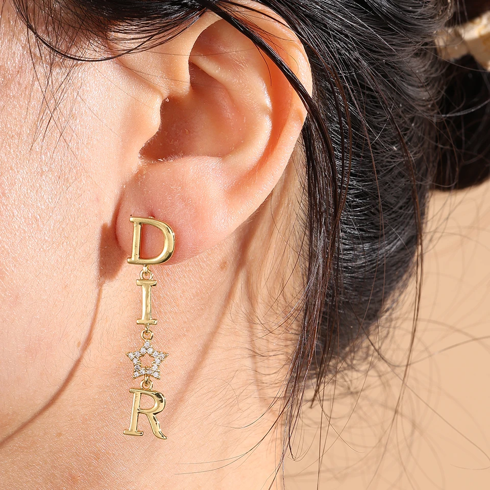 Fashion Long Dangle Earrings For Women Shiny Zircon Hollow Stars Wedding Party Jewelry Dear-Letter Style image 6