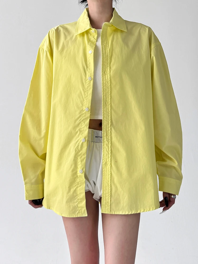 

Yellow Oversize Loose Women's irt Sun Protection Summer Faion 2025 Simple Commute Sle Polyester Cotton Blend Long Sve