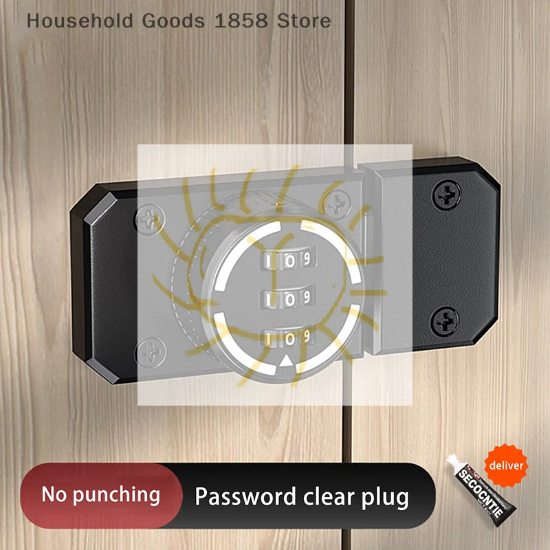 1 Set No-Punch Combination Door Lock 3 Digit Password Cabinet Locks With Combination Latch For Closet Door