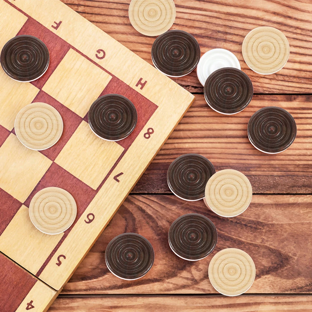 

24pcs Chess Pieces Replacement Wooden Checkers Board Game Toy for Kids Lightweight Educational Round Design