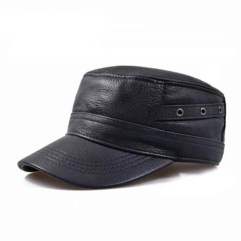 2023 Spring Men Genuine Leather Baseball Caps Male Casual Sheepskin Flat Army Cap Belt Warm 56-60 Flight Hats Adjustable