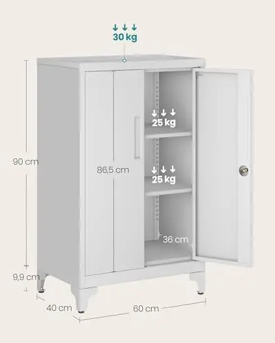 #￥forJINFENG Modern Panel Office Filing Cabinet Multi-Purpose Adjustable 2 Lockable Steel Doors for Living Room Matt Grey