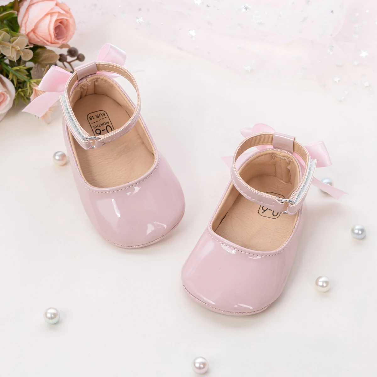 Baby Mädchen Mary Jane Ballerinas aus Lackleder mit Schleife, Prinzessinnen-Kleiderschuhe, rutschfeste weiche Sohle, für Kleinkinder, Prewalker, Party – Detail 15