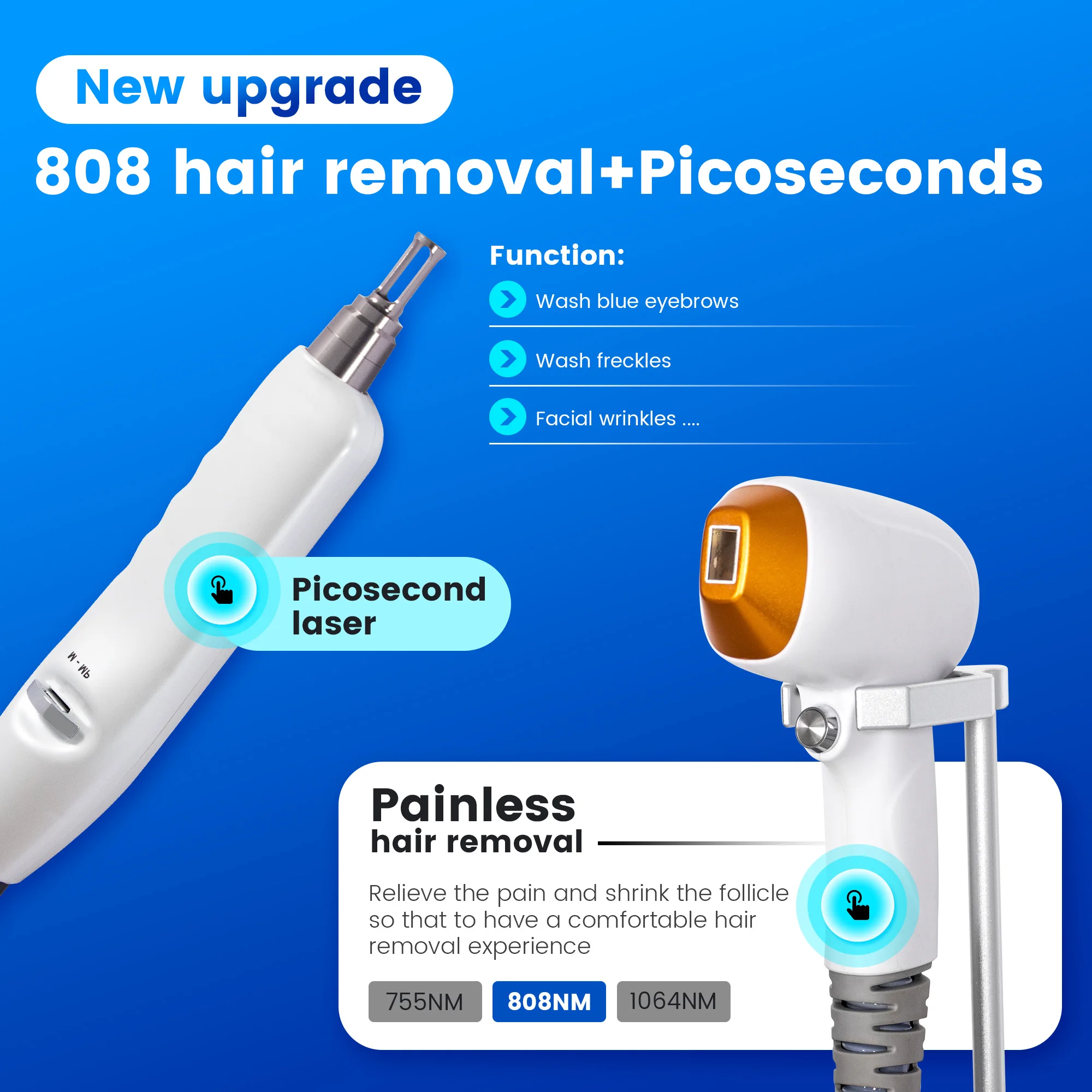 2 in 1 Diode  Hair Remova Ice Painless  Picosecond  Tattoo Removal Multi-Function Cooling System Beauty