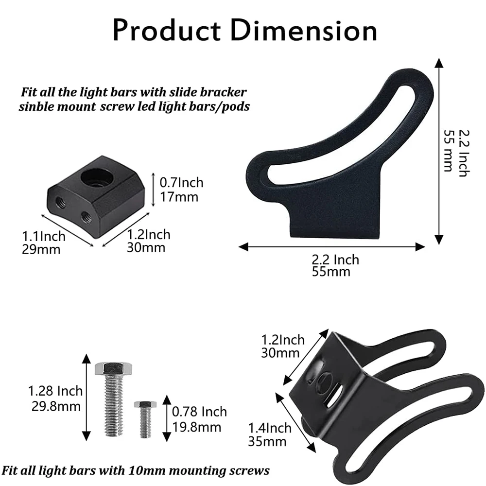 2PCS LED Light Bar Mounting Bracket Universal LED Light Bars Base Slide Mounting Bracket Side Bracket Kit for Offroad 4x4 Truck