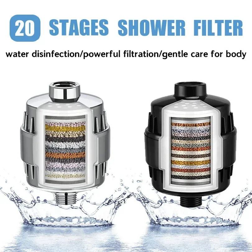 15/20 stages high output shower water filter to Remove Heavy Metals Chlorine Fluoride Filtered Soften Hard Water for Shower Head