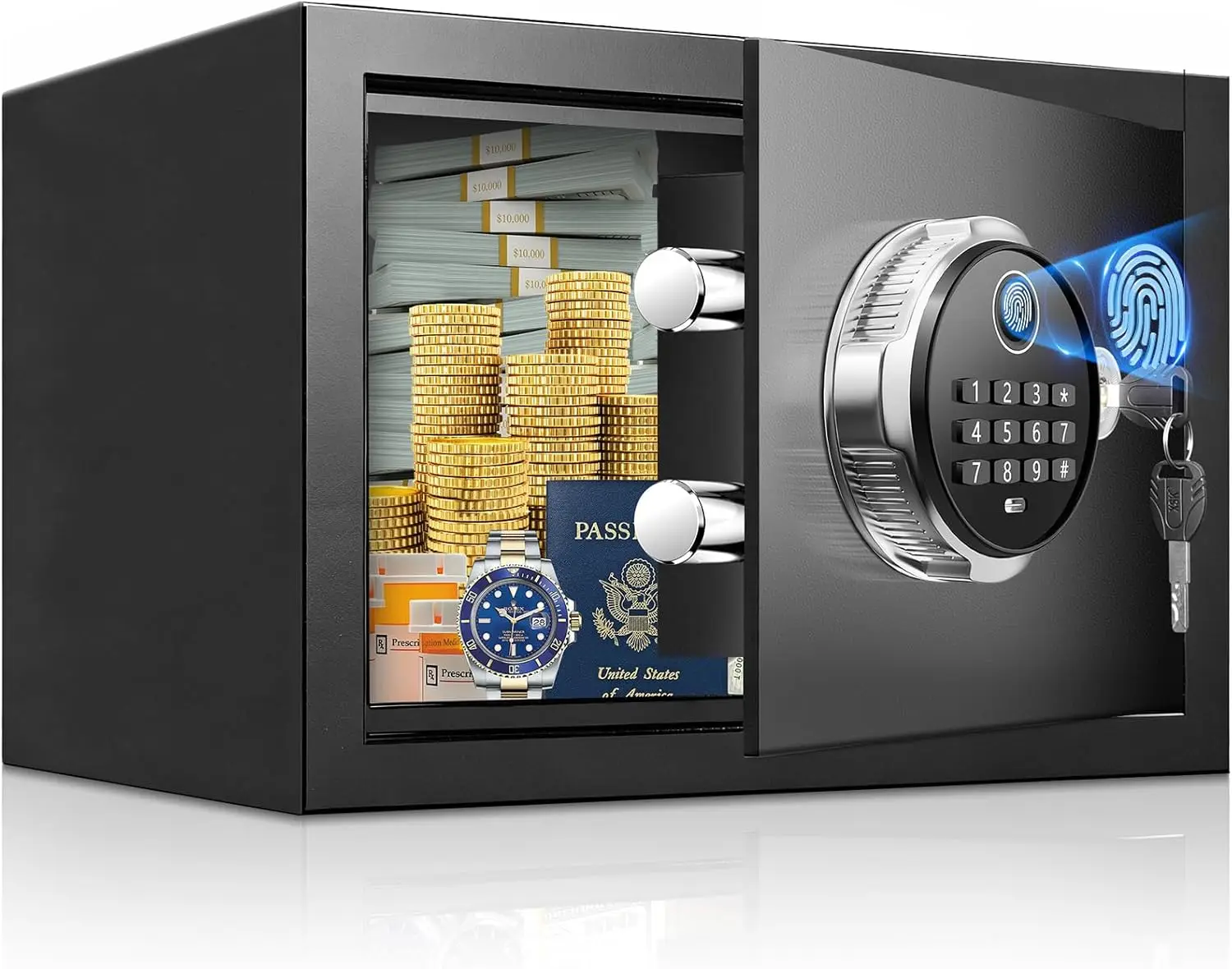 

Biometric Safe Box for Home, Small Digital Security Safe with Dual Alarms, Mute Mode, for Cash Jewelry Documents