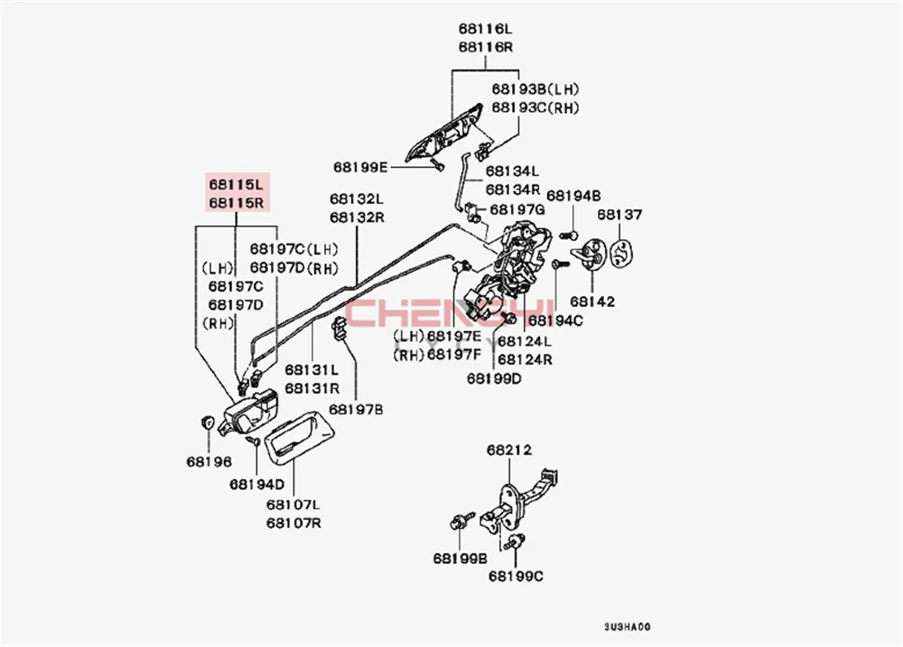 Door Inner Handle For Mitsubishi Carisma Colt Fto Mirage Pajero IO Mini H76W H77W MR380387 MR380388 MR393472