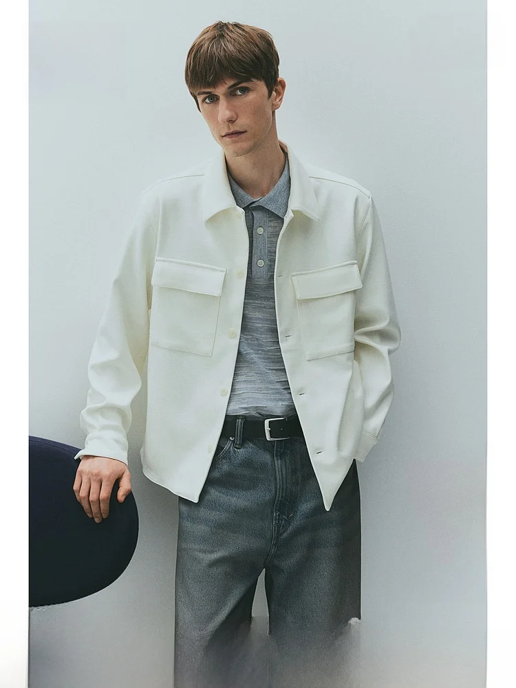 

H&M Men's irt Jaet Long Sve Turn-down Collar Commuter Workwear Sle Spring Outerwear Stand Fit Cleanfit Sle