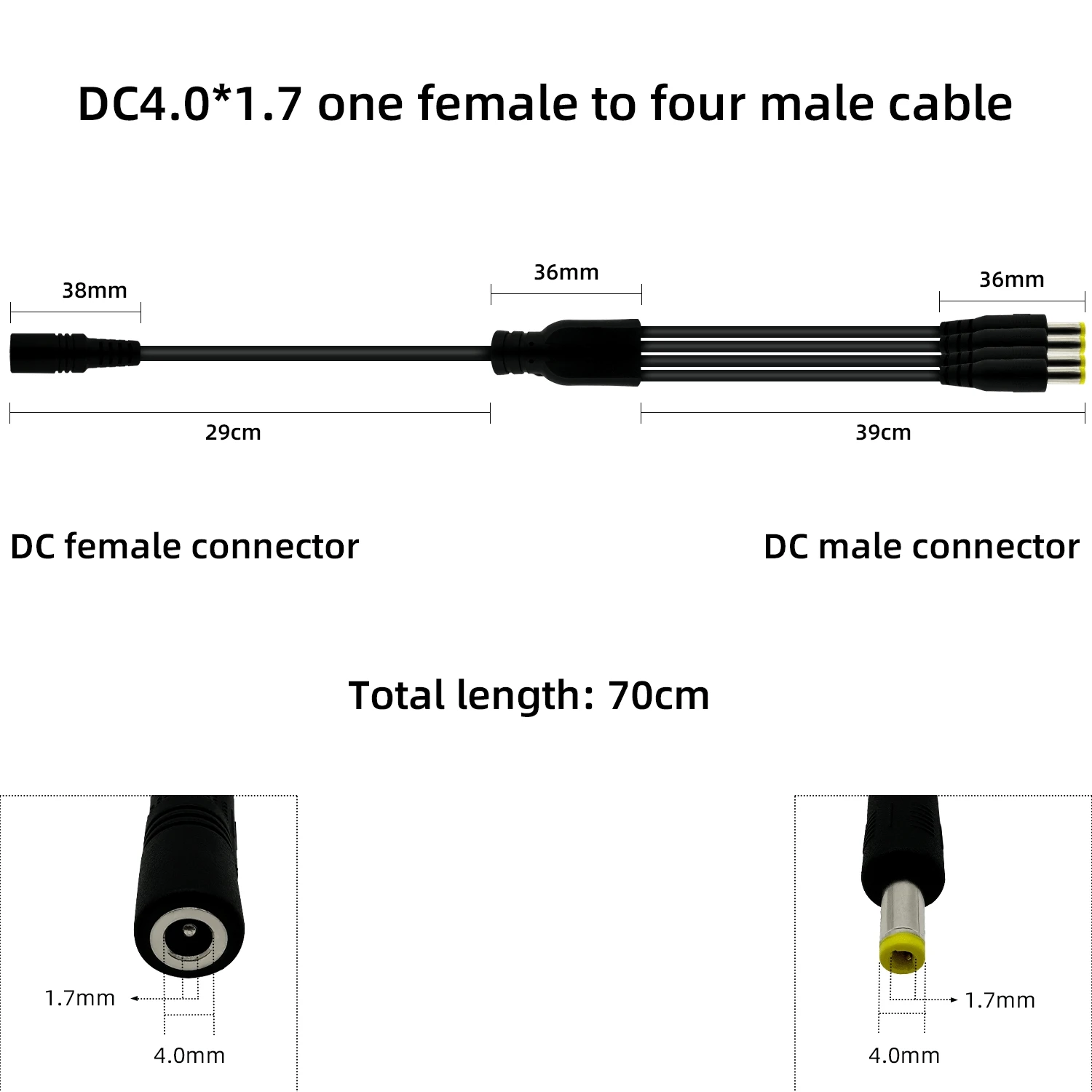 5A Solid Copper DC 4.0x1.7mm Female to Male Splitter Cable 1 to 2/3/4 Way Power Connector for Charger Adapter Camera Accessory
