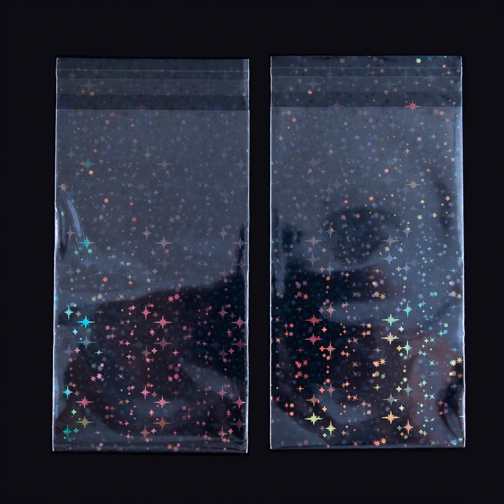 20/50pcs Clear Flash Star Self-adhesive Bags Holographic Laser Pouch for DIY Jewelry Package Badge Gift Sample Candy Plastic Bag