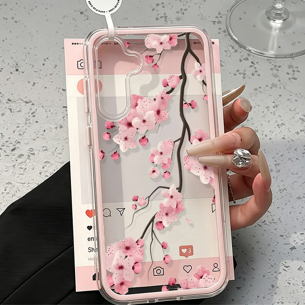 Peach Blossoms Transparent TPU Phone Case For Samsung S26 Ultra A56 5G A57 S25 Ultra A55 A37 A17 A07 S25 S23 A26 A36 Funda Cover