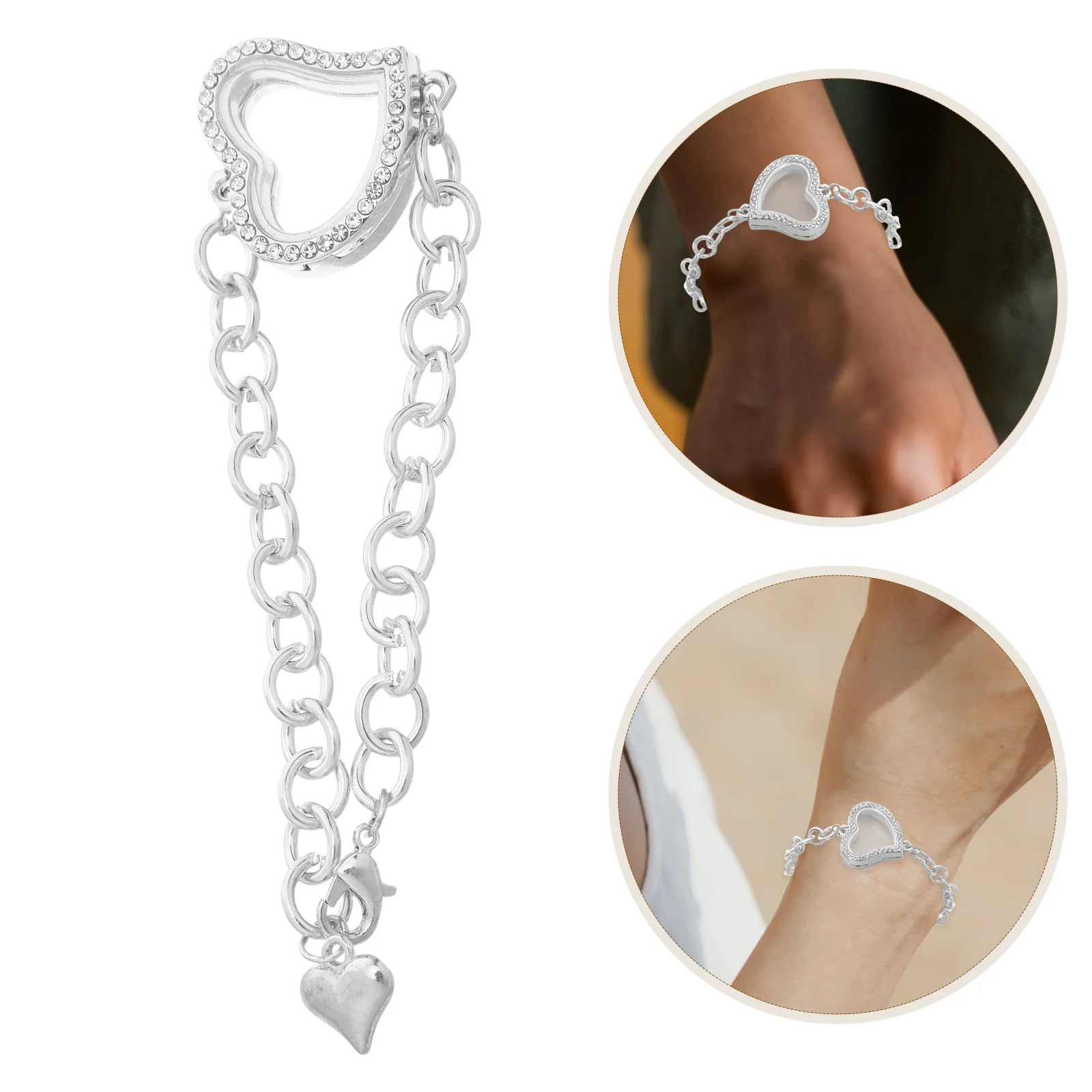 

Adjustable Heart Photo Bracelet with Locket Charm for Women Rhinestone Memory Jewelry Gift for Mother's Day Valentine's Present