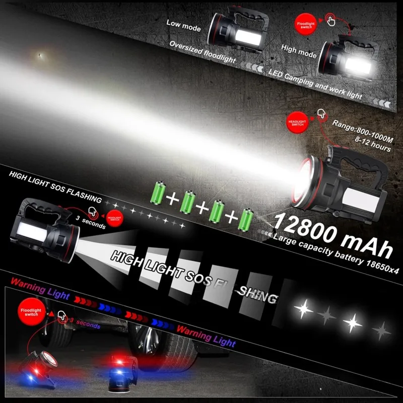 【CHRISTMAS 】Lighting-Ready High-Power LED Flashlight With USB Charging, 12800Mah Battery-Ideal For Outdoor Activity Adventures