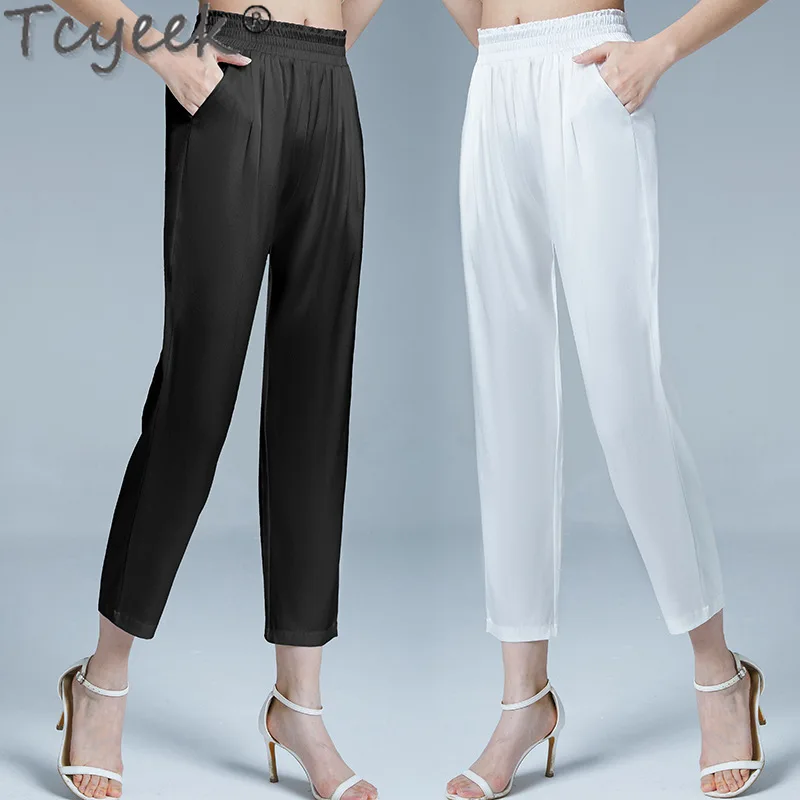 

Tcyeek 95% Mulberry Real Silk Pants Summer Pants Casual Harem Pants Women Thin Style Ankle-length Woman Trousers 2024 Streetwear