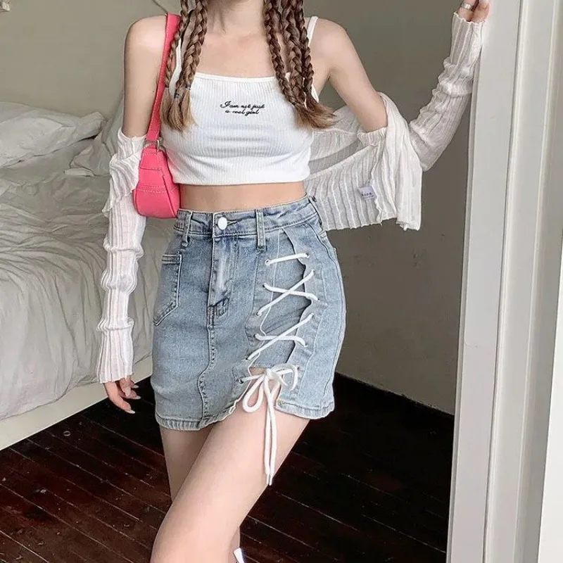 Women's Denim Skirt Pants Female Jeans Skirts Tight Gyaru Wrap Chorts Korean Fashion Streetwear Cheap A Line 2024 Trend Summer V