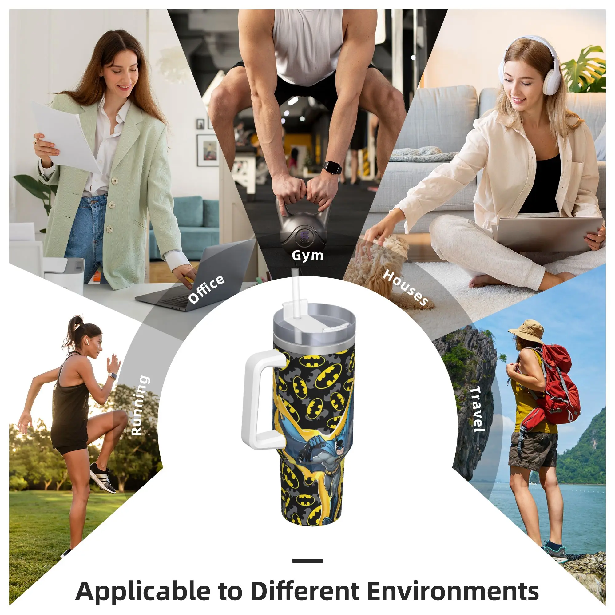 B-Batmans Cartoon Stainless Steel Tumbler 3D Print Travel Thermal Cups With Straws and Lid Large Mugs Cup Drinks Water Bottle view 6