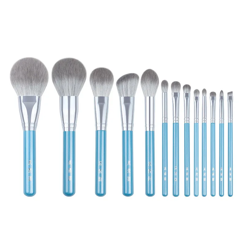 13PCS/SET Blue Makeup Brushes Whole Set Big Powder Blusher Sculpting Eyeshadow Make - up Kit Smudge Highlighter Eyebrow Lip Brus