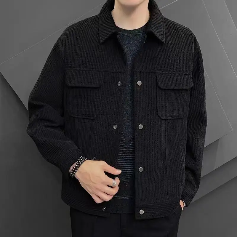 Solid Color Pocket Casual Jackets Autumn Winter Thick Warm Handsome Long Sleeve Turn-down Collar Men\'s Clothing Coat New 2023