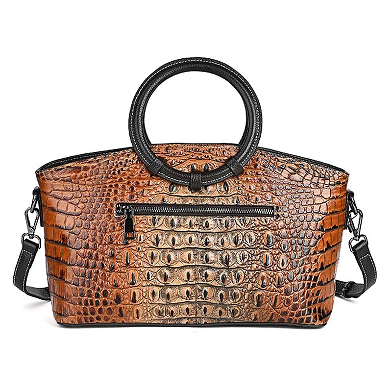 New luxury first layer cowhide women\'s bag handbag vintage crocodile embossed cowhide shoulder bag crossbody bag leather women\'s