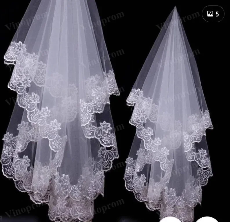 1.5m Lace Edge Jewelry Party Bridal Veils Wedding Tulle 1 Layer Romantic