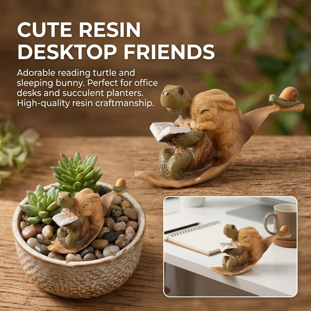 Generic Resin Turtle Succulent Planter Decoration Animal Figurine Desktop Ornament Smooth Durable Craft for Home Office Desk