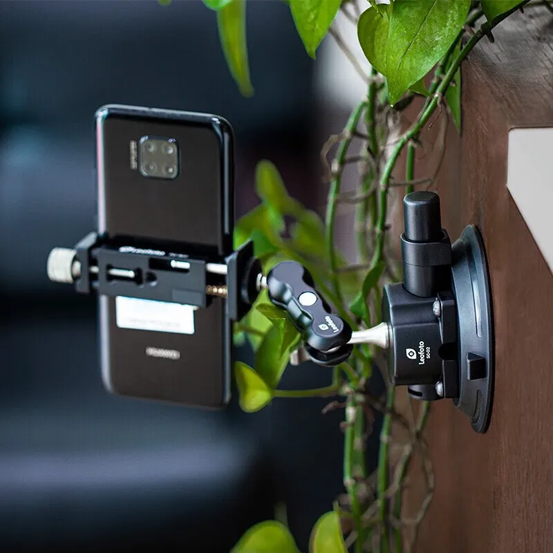 Leofoto SC-01/02 Hand Pump Suction Cup Phone Holder for Car/Desktop Glass Surfaces [Suction Cup + Magic Hand + Phone Clamp]