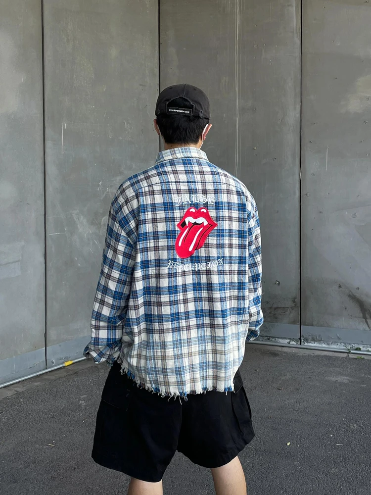 

Ретро-рубашка в американском уличном стиле с длинным рукавом, винтажная, выцветшая, с вышивкой, в клетку, унисекс, повседневная, хлопковая, на пуговицах