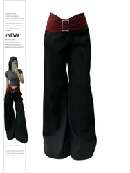 Women's Black Gothic Y2k Pants Baggy Streetwear Harajuku 2000s Patchwork Pants Elegant Vintage Oversize Trousers Fashion Clothes