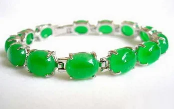 

Fashion Emerald Green Jade Beads White Gold Plated Link Clasp Bangle Bracelet