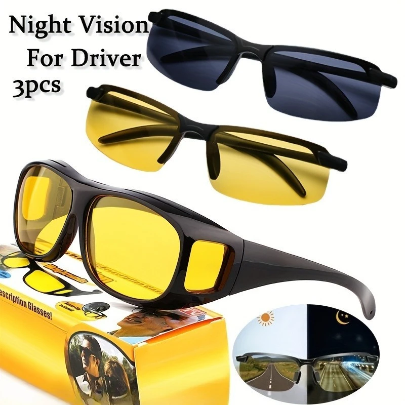 

Night Vision Glasses for Women Men Outdoor Sports Oversized Driver Anti-Glare for Night Driving Can with Prescription Glasses