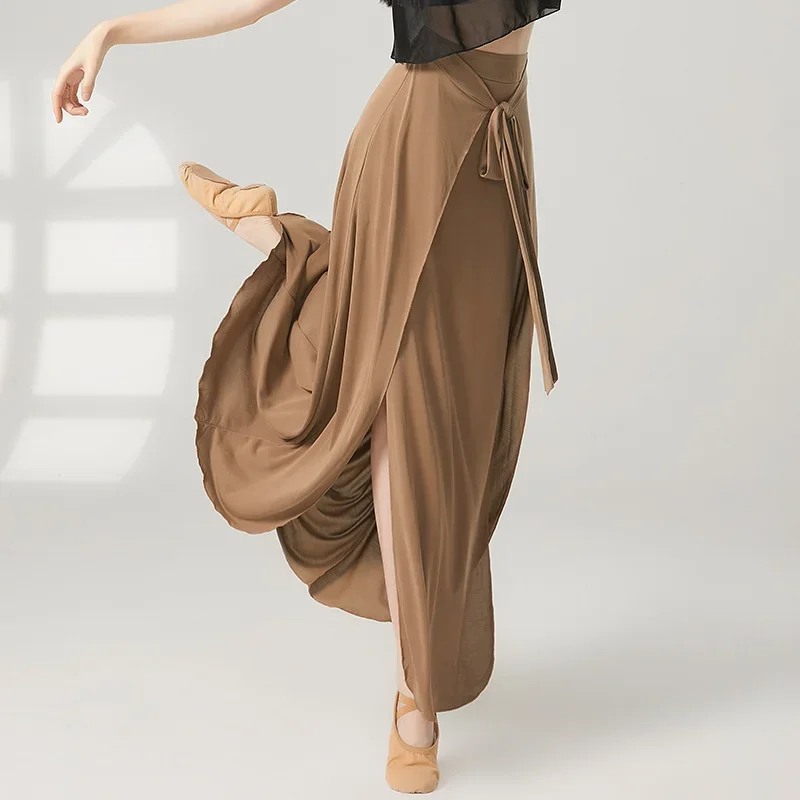 Jupe de danse latine en mousseline de soie pour femmes, vêtements d'entraînement de danse du ventre, à lacets, fente haute, balançoire classique, adulte, nouveau