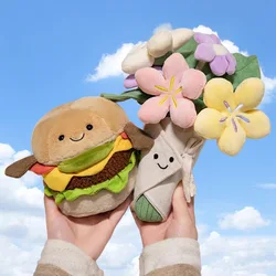 Jelly Cat Plush Fun Personified Expressions, Cute Hamburger Plush Toys Creative Anthropomorphic Cute Plush Toy Doll With Flowers