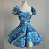 Van Gogh Casual Dress Starry Night Over The Rhone Street Wear Dresses Sexy V Neck Elegant Pattern Dress Big Size