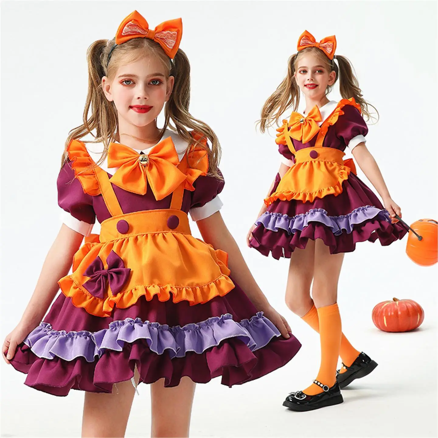 ملابس الأطفال للهالوين، تنورة اليقطين، زي الساحرة، زي الخادمة للفتيات، مجموعة لوليتا دكتور اللطيفة للأطفال