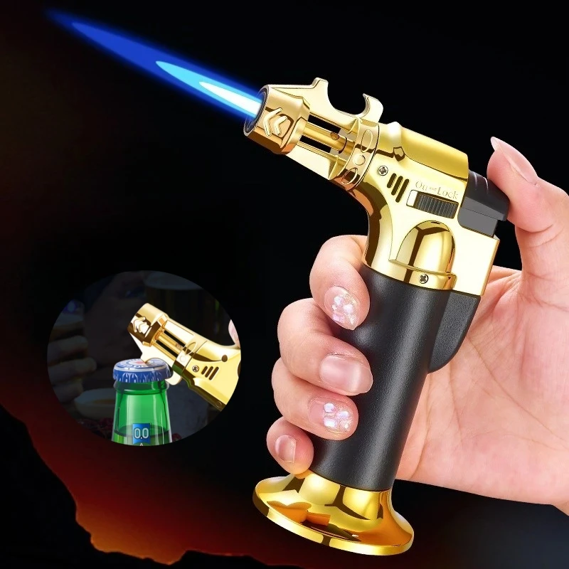 

New Outdoor High-temperature Spray Gun Lighter Metal Windproof Bottle Opener, Jet Flame Cigar Camping Barbecue Lighter