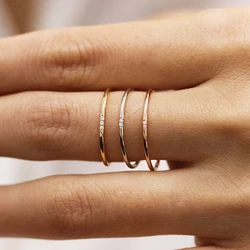 Thin Dainty Rings For Women Minimalist Zircon Light Yellow Gold Color Finger Ring OL Daily Gift Fashion Jewelry KCR101
